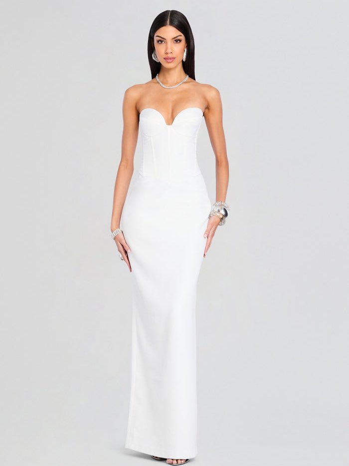 White Strapless corset Maxi Dress