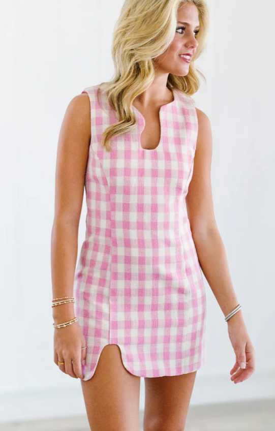 Pink Gingham Sleeveless Mini Dress