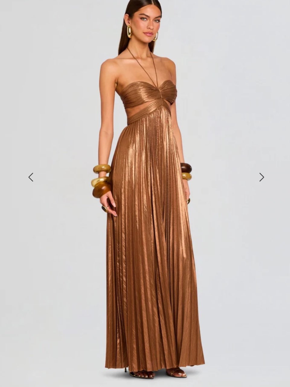 Metallic Pleated Halter Maxi Dress