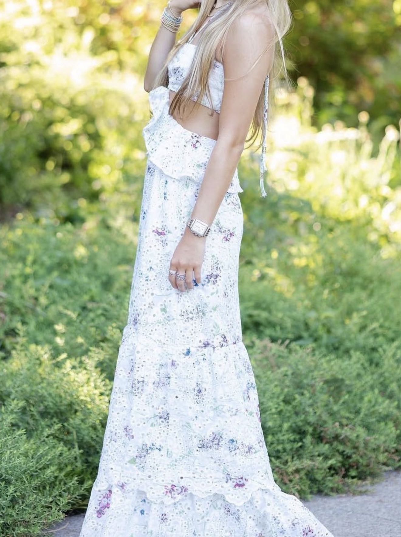 White Floral Cutout Maxi Dress