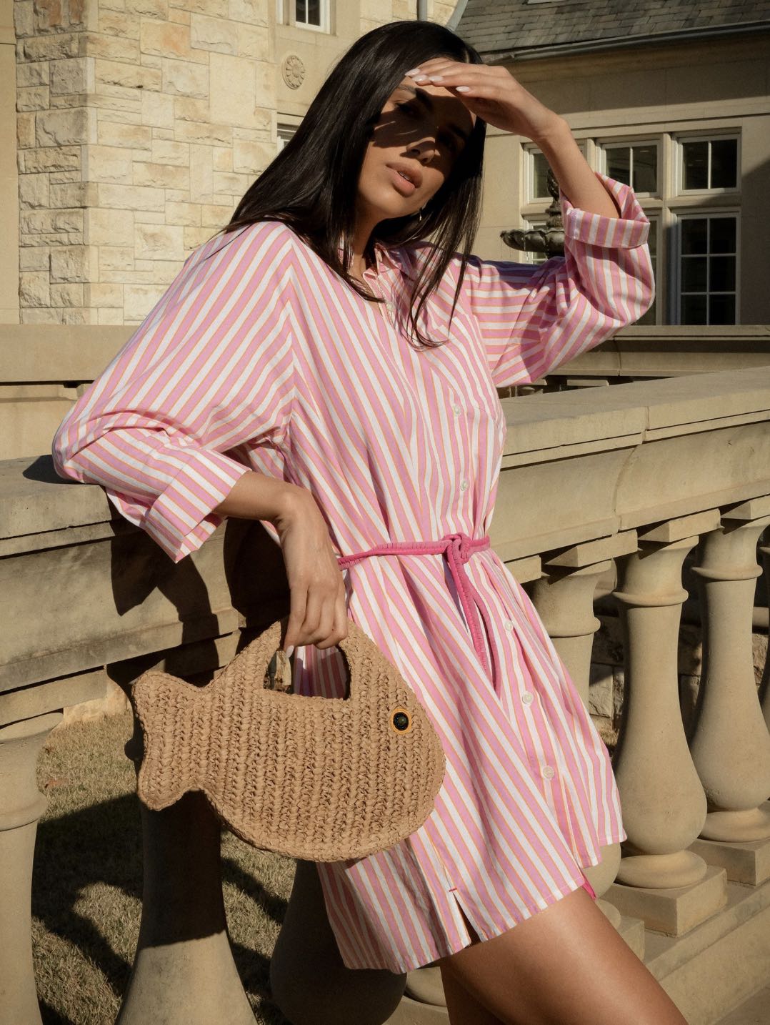Pink Striped Shirt Dress