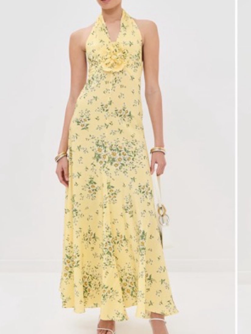 Yellow Floral Halter Maxi Dress