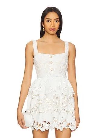 Self Portrait White Floral Lace Mini Dress