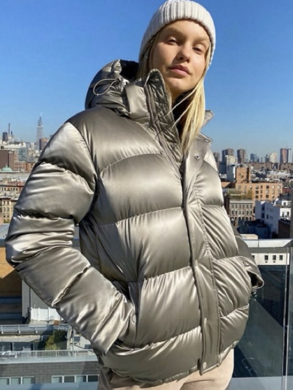 Metallic Taupe Puffer Jacket