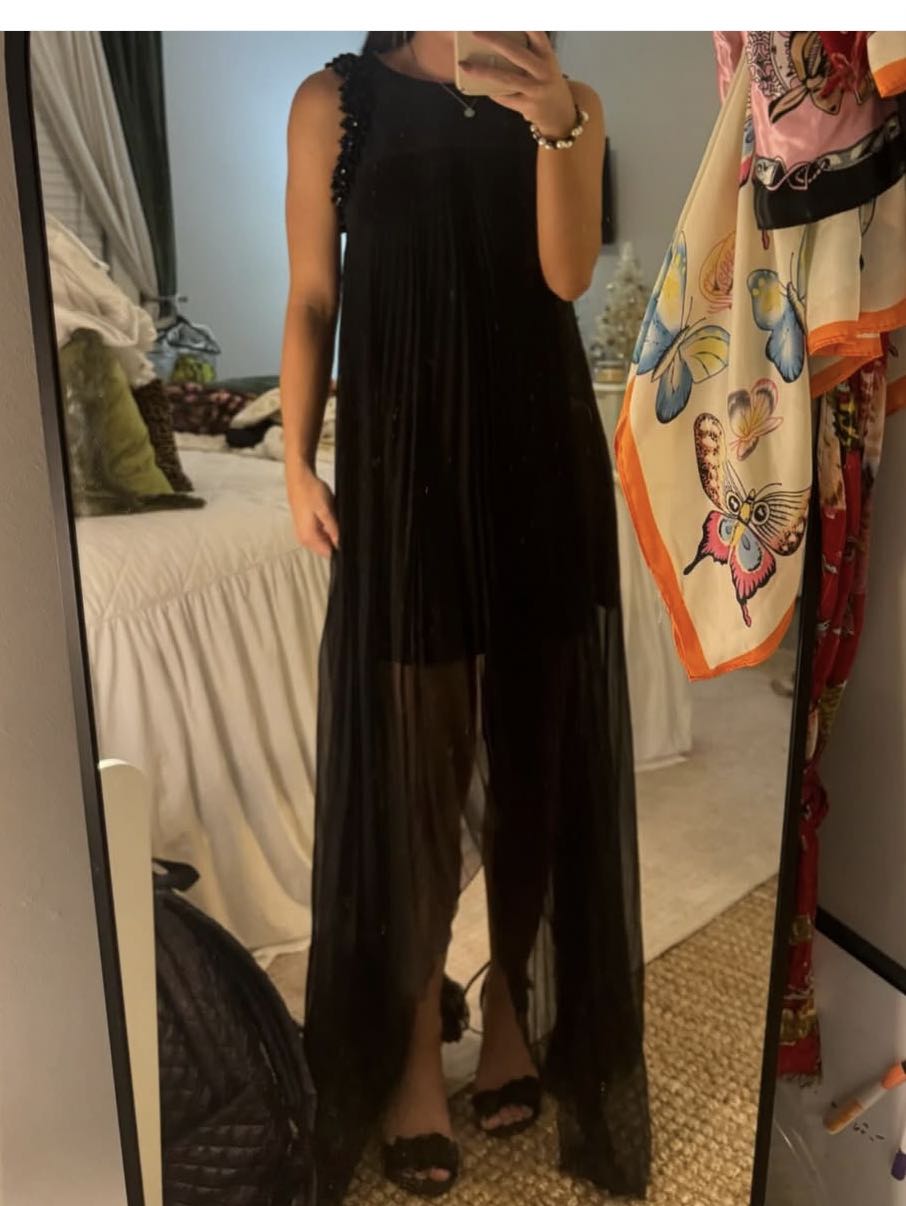 Black mini dress with sheer bottom