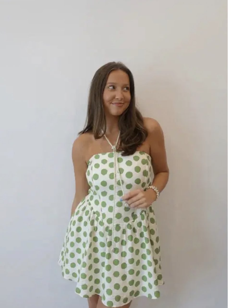Green Polka Dot Halter Mini Dress