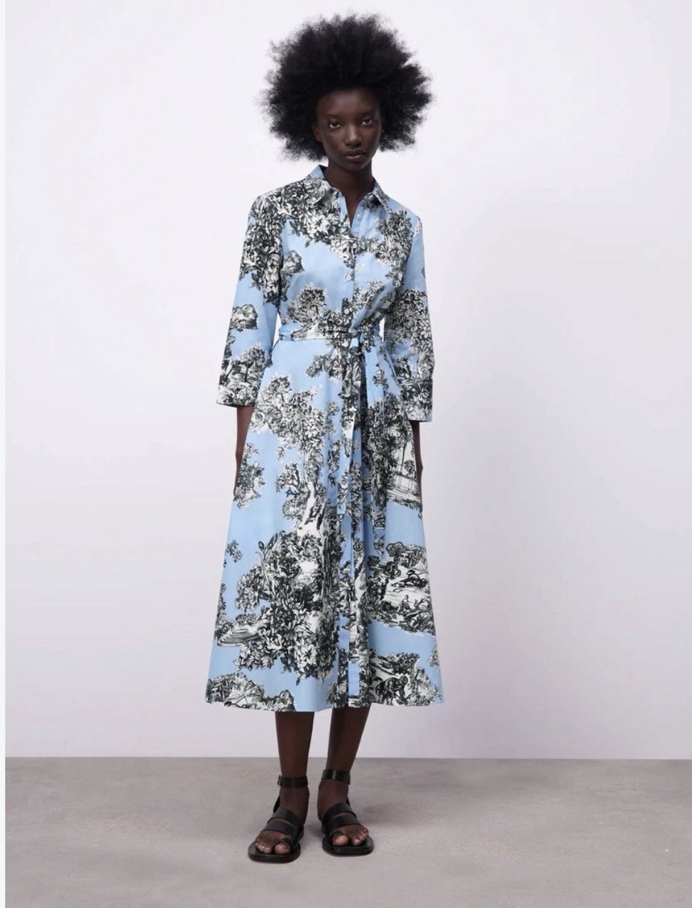 Blue printed midi dress