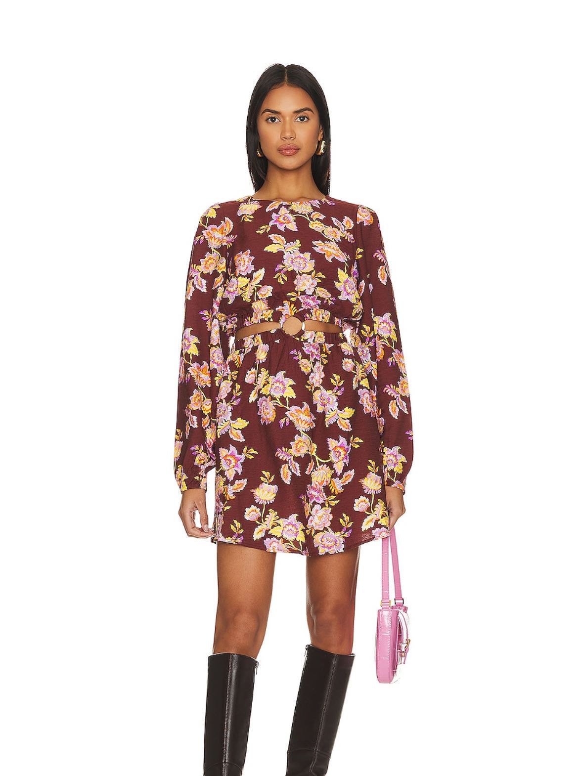 Giselle Mini Dress in Brown Floral