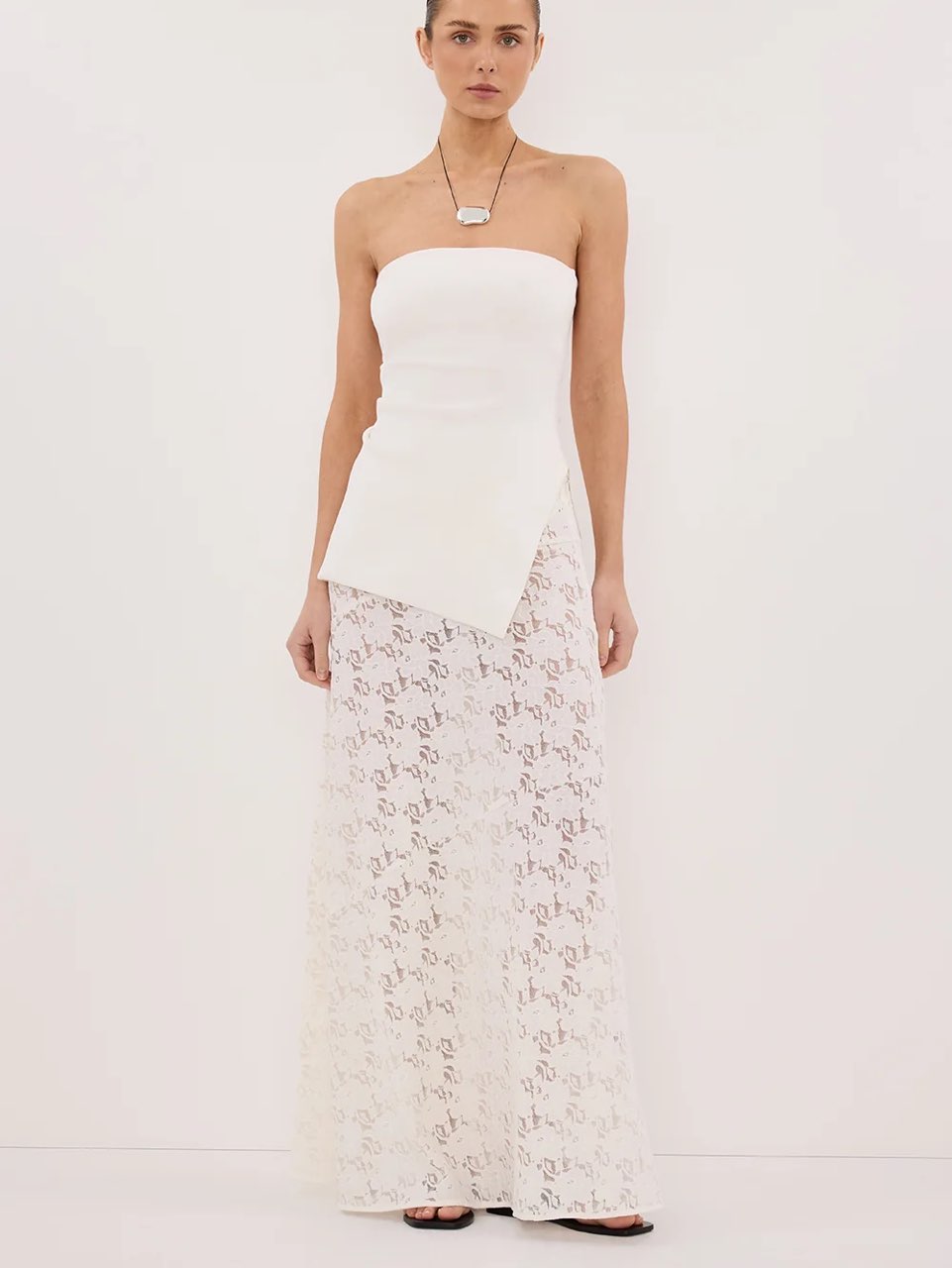 Dissh White Lace Maxi Skirt