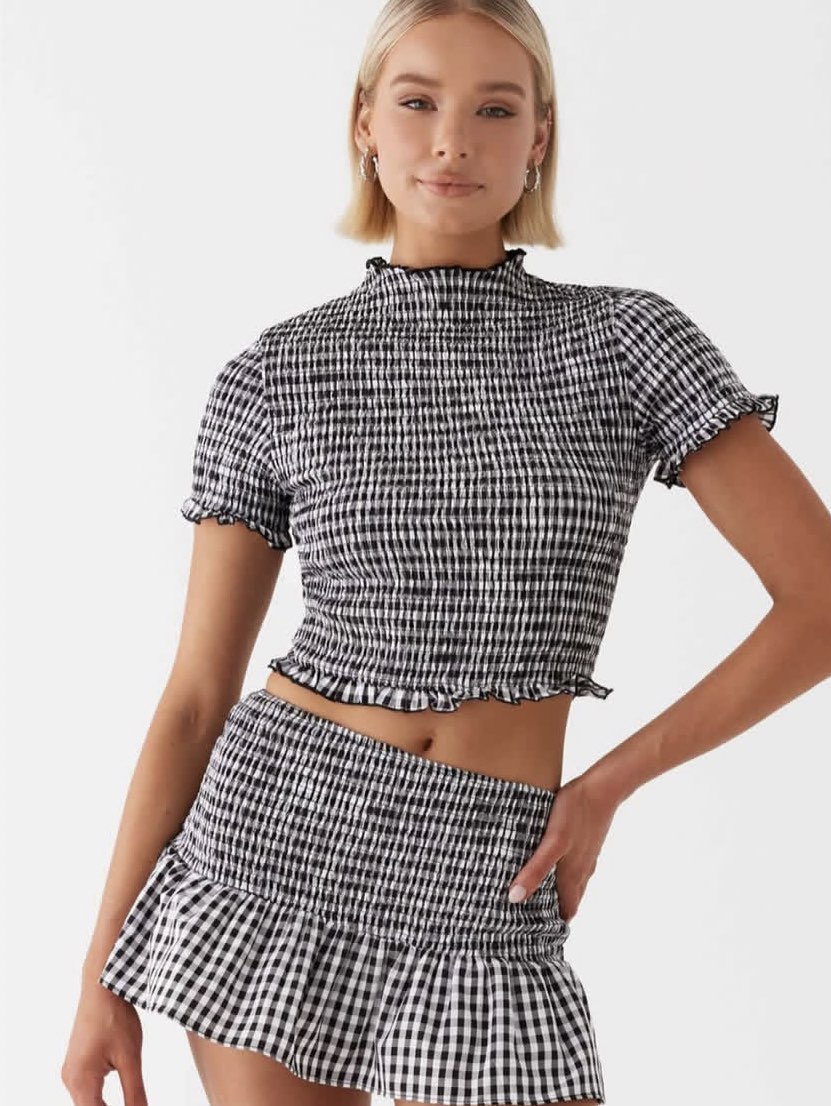 Pepper Mayo Sweetest Pie Gingham Set in Black & White Size XS Top and 0/XXS Skirt