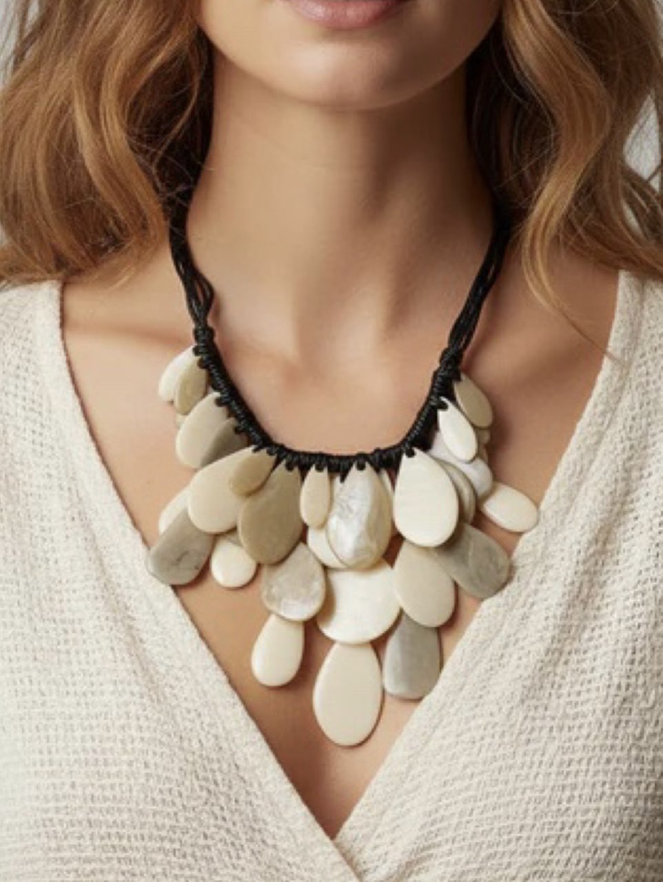 Cream and Black Statement Bib Necklace