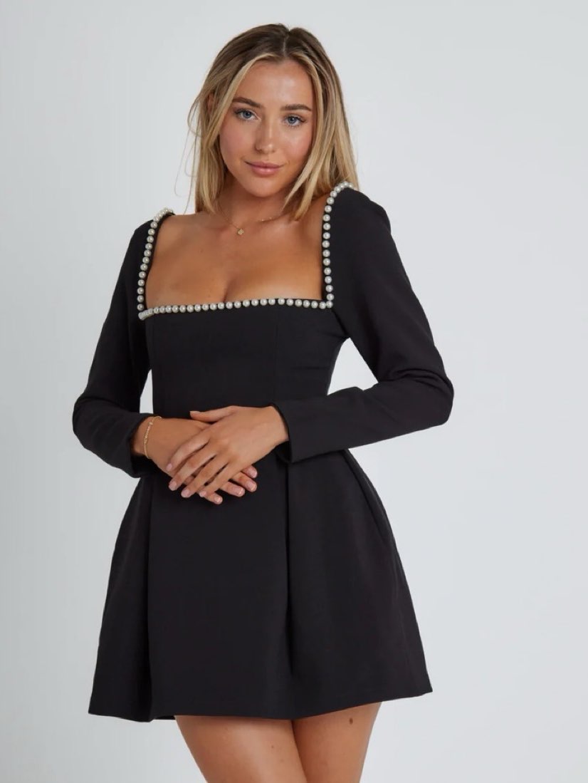 Black Pearl Trim Mini Dress