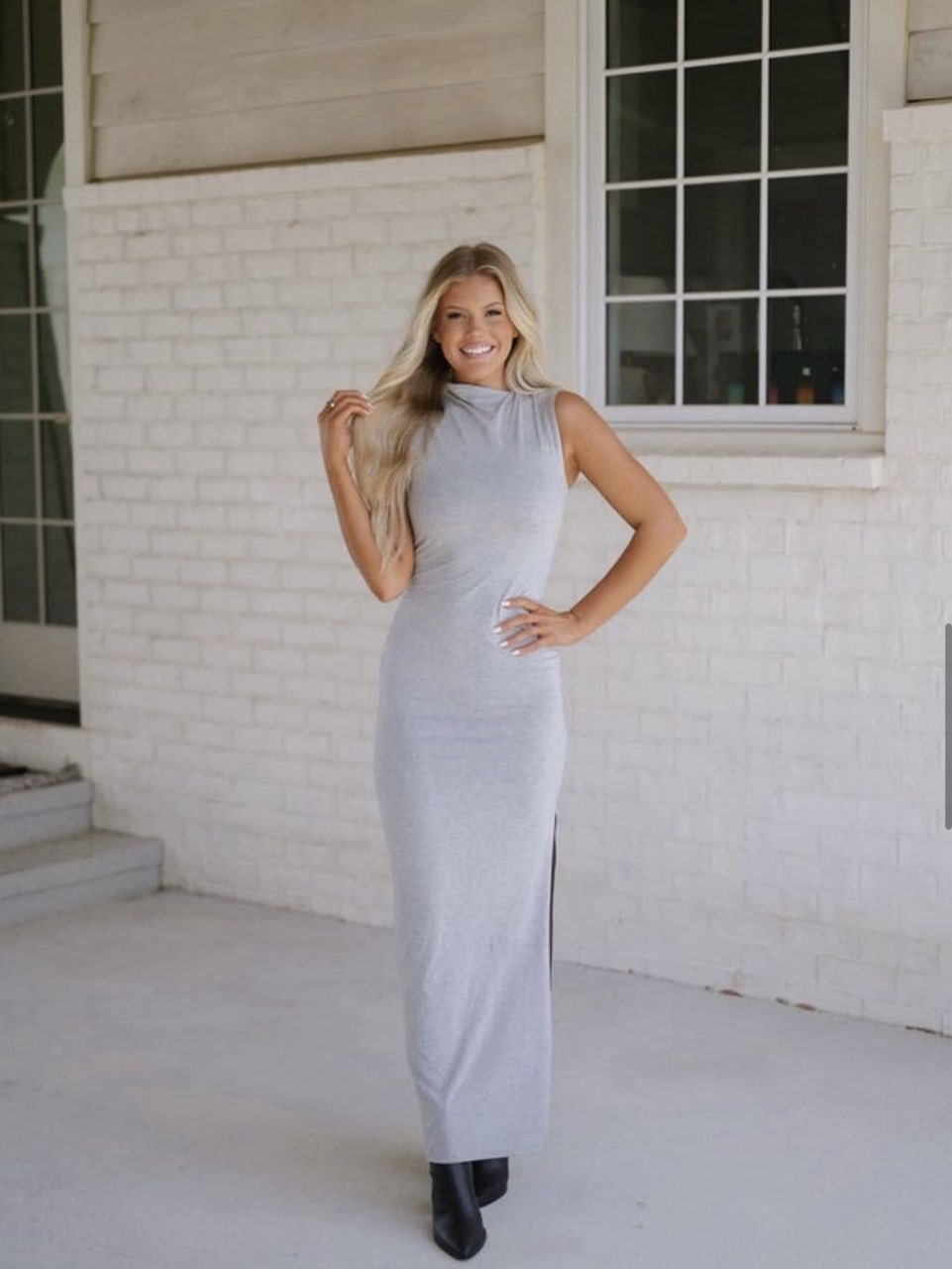 Grey Sleeveless Mock Neck Maxi Dress