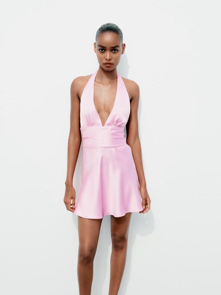 Satin Effect Halter Neck