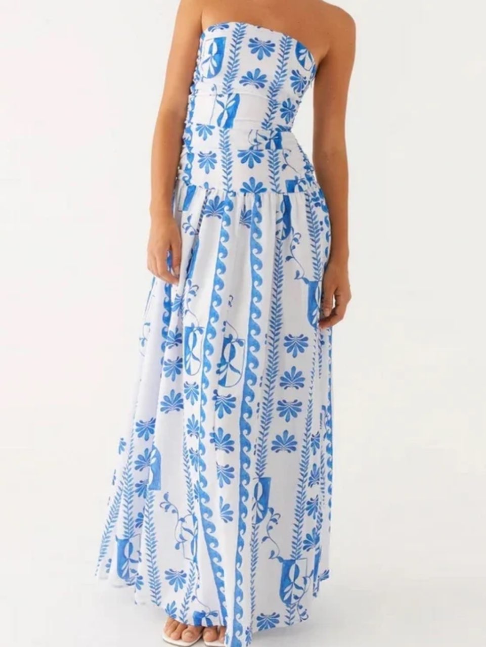 Blue and White, Drop-waist Maxi Dress
