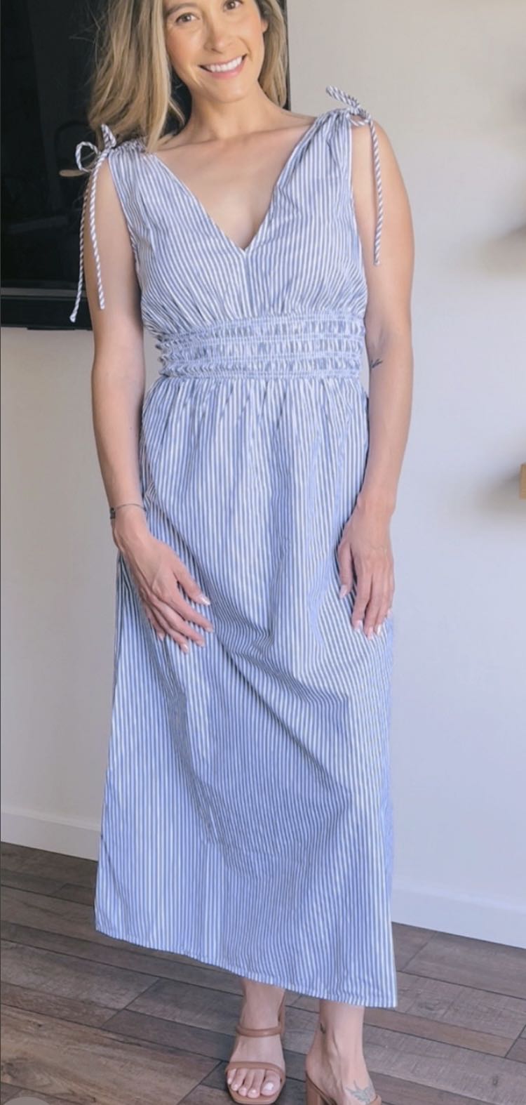 Blue and white maxi dress