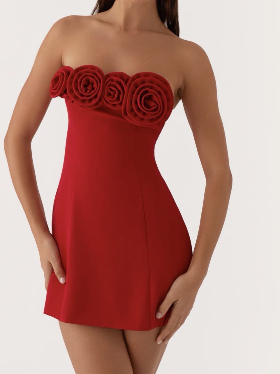 Red Strapless Rose Mini Dress