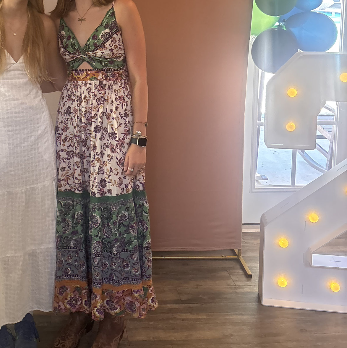 ANGIE Bohemian Floral Cut-out Maxi Dress