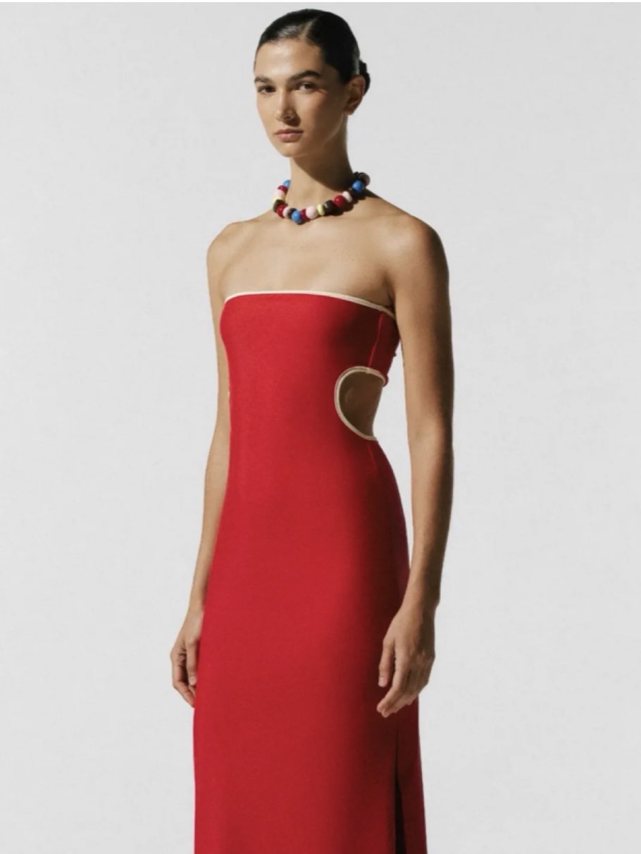 Red Strapless Cut-Out Maxi Dress