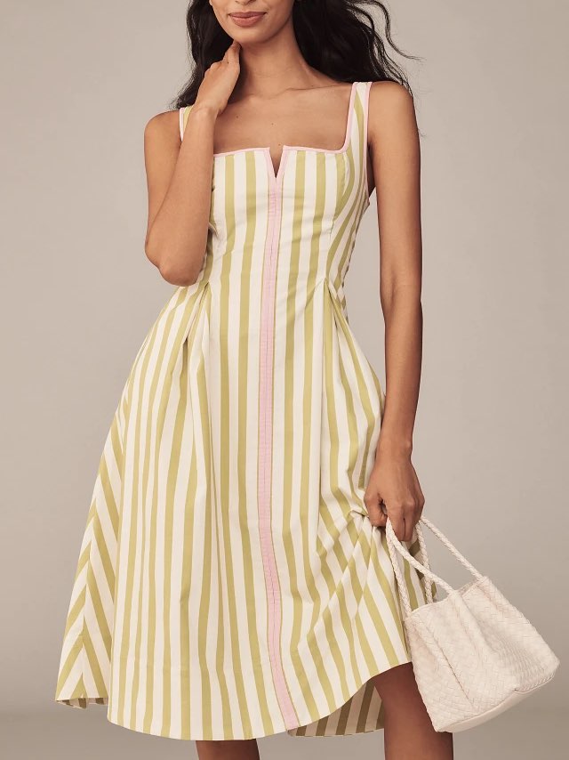 Sleeveless Striped Square-Neck Midi Dress