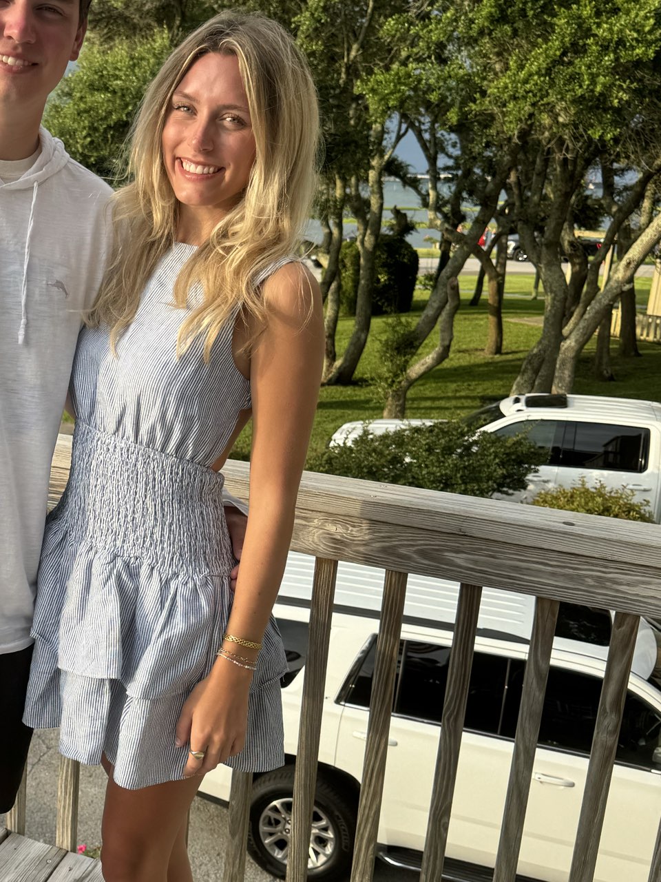Pinstripe blue mini dress
