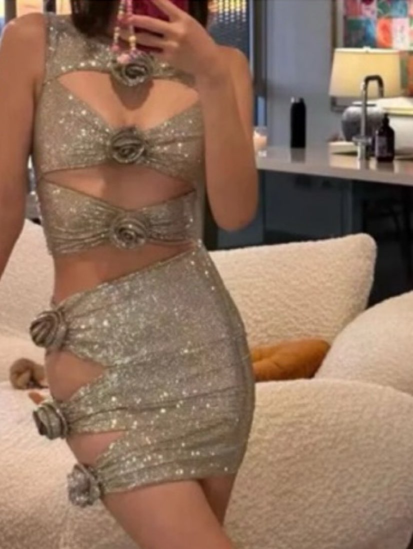 Sparkly Cut-Out Rosette Crop Top & Mini Skirt Set