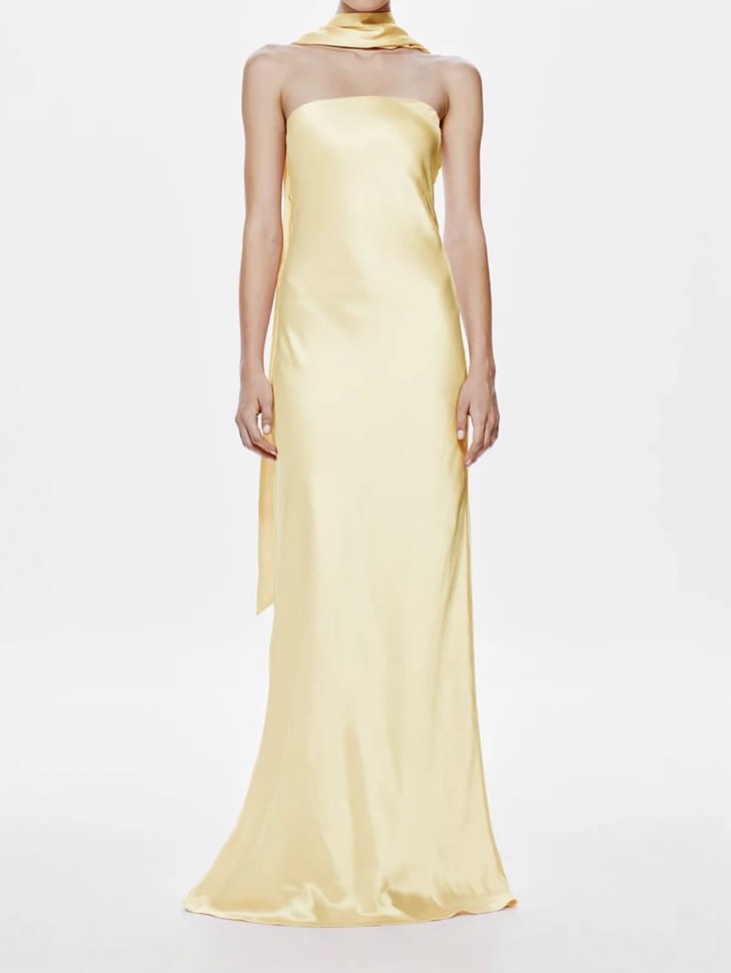Yellow Satin Strapless Gown