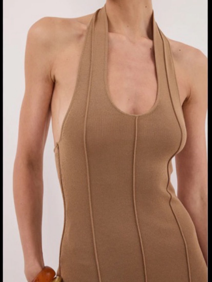 Taupe Ribbed Halter Maxi Dress