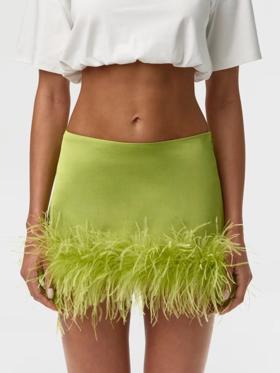 Lime Feather Trim Mini Skirt