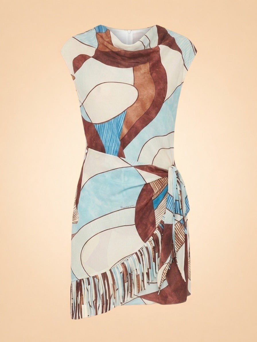 Emilio Pucci Abstract Print Fringe Wrap Dress
