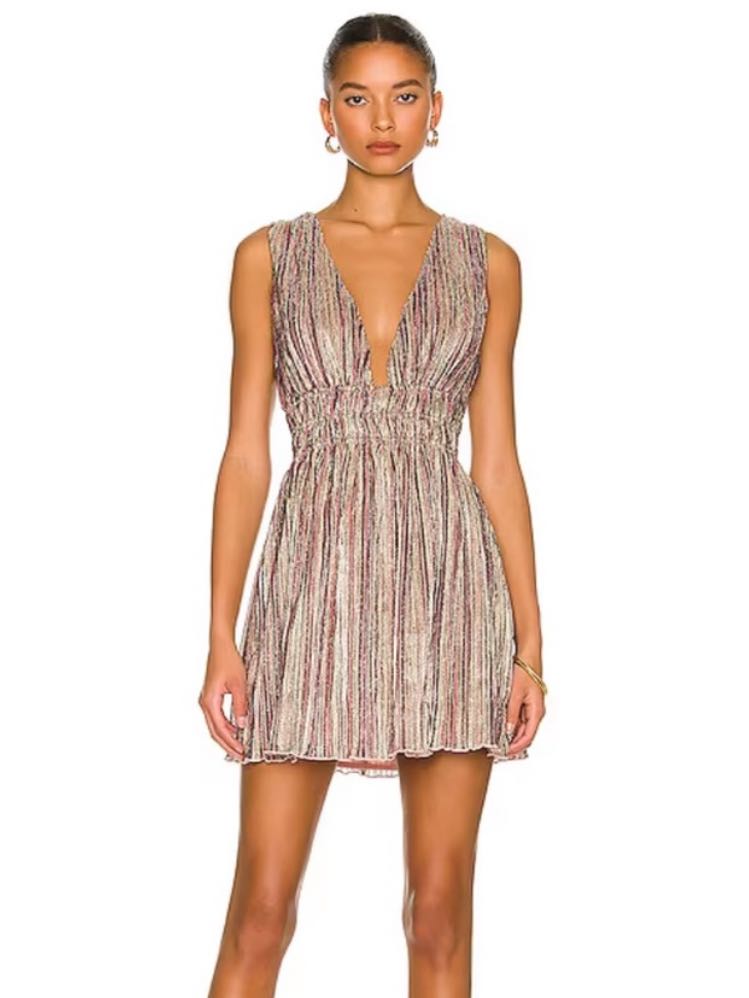 Metallic Pleated Mini Dress
