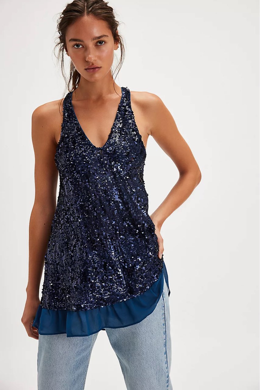 Navy Sequin Mini Slip Dress