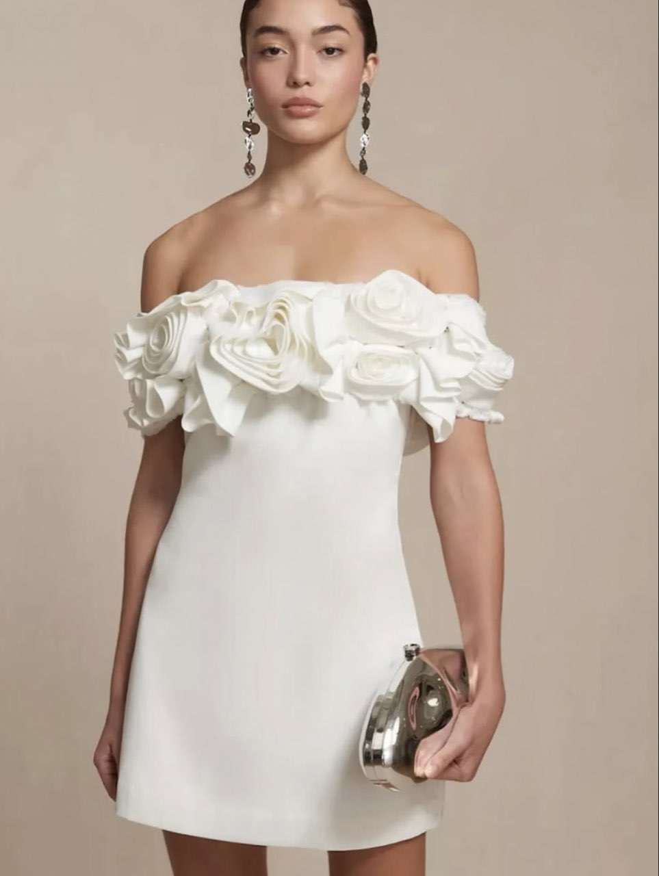 White Off-the-Shoulder Floral Mini Dress