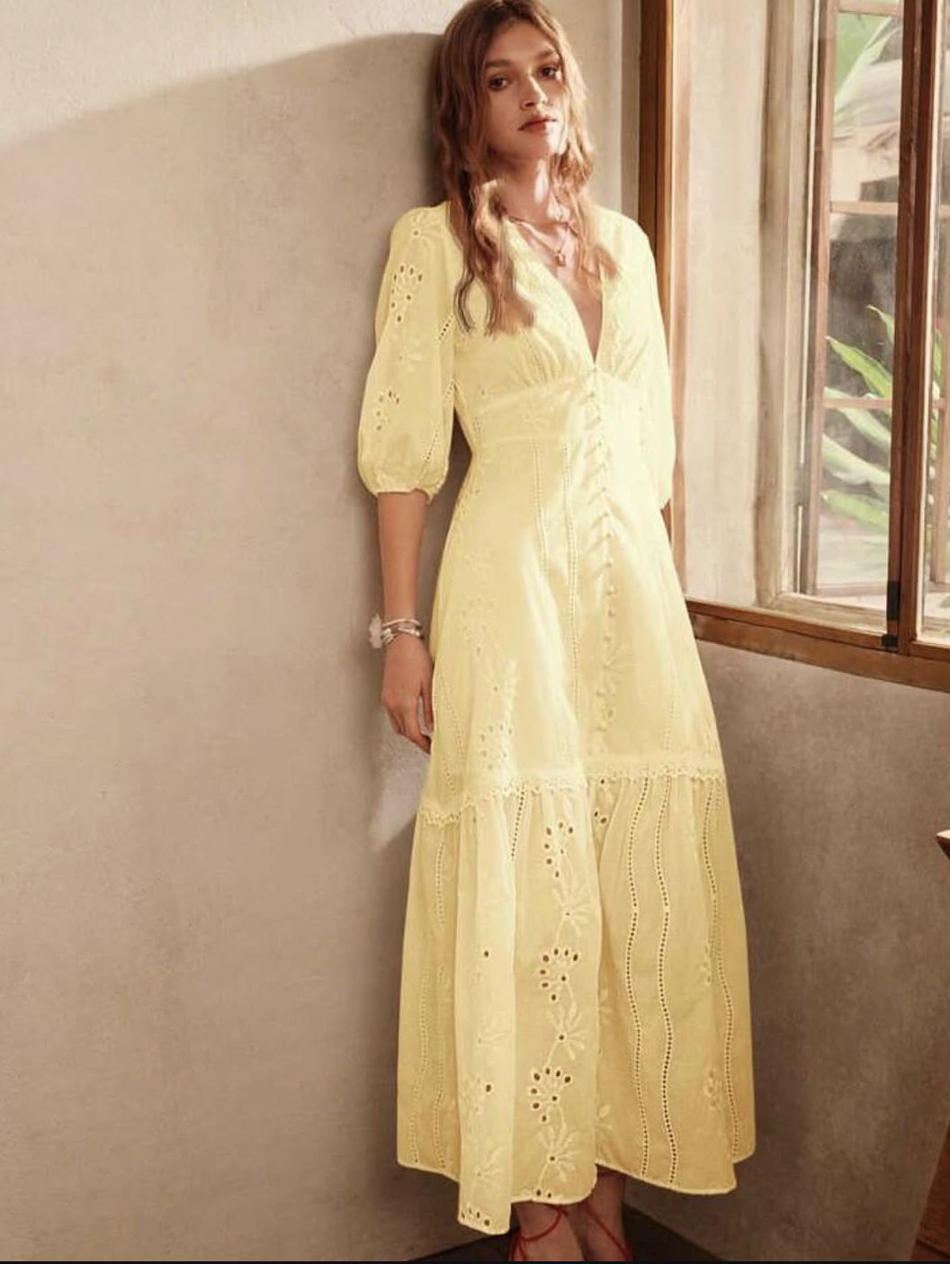 Yellow Eyelet Maxi Dress