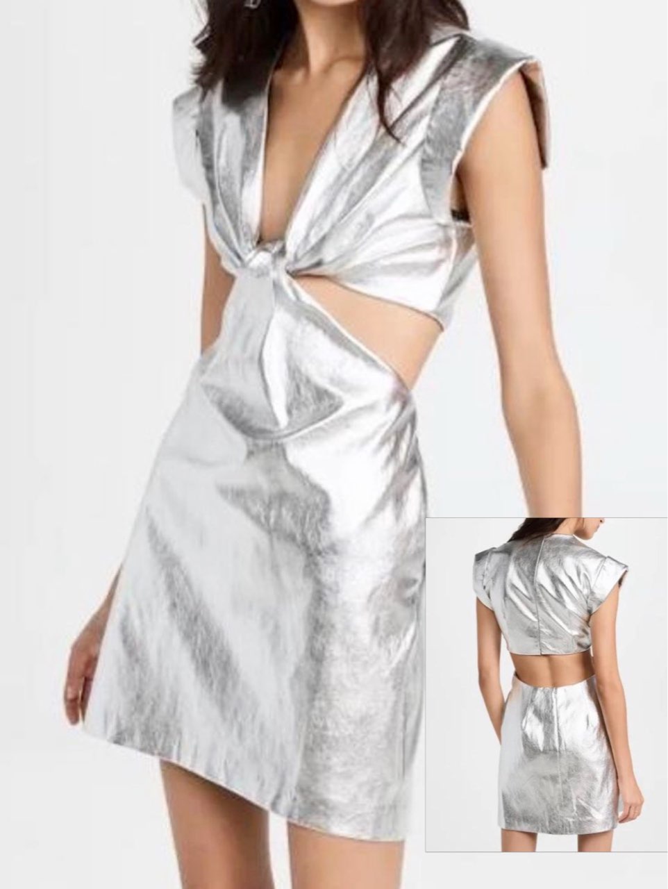 ALC Metallic Silver Cut-Out Mini Dress
