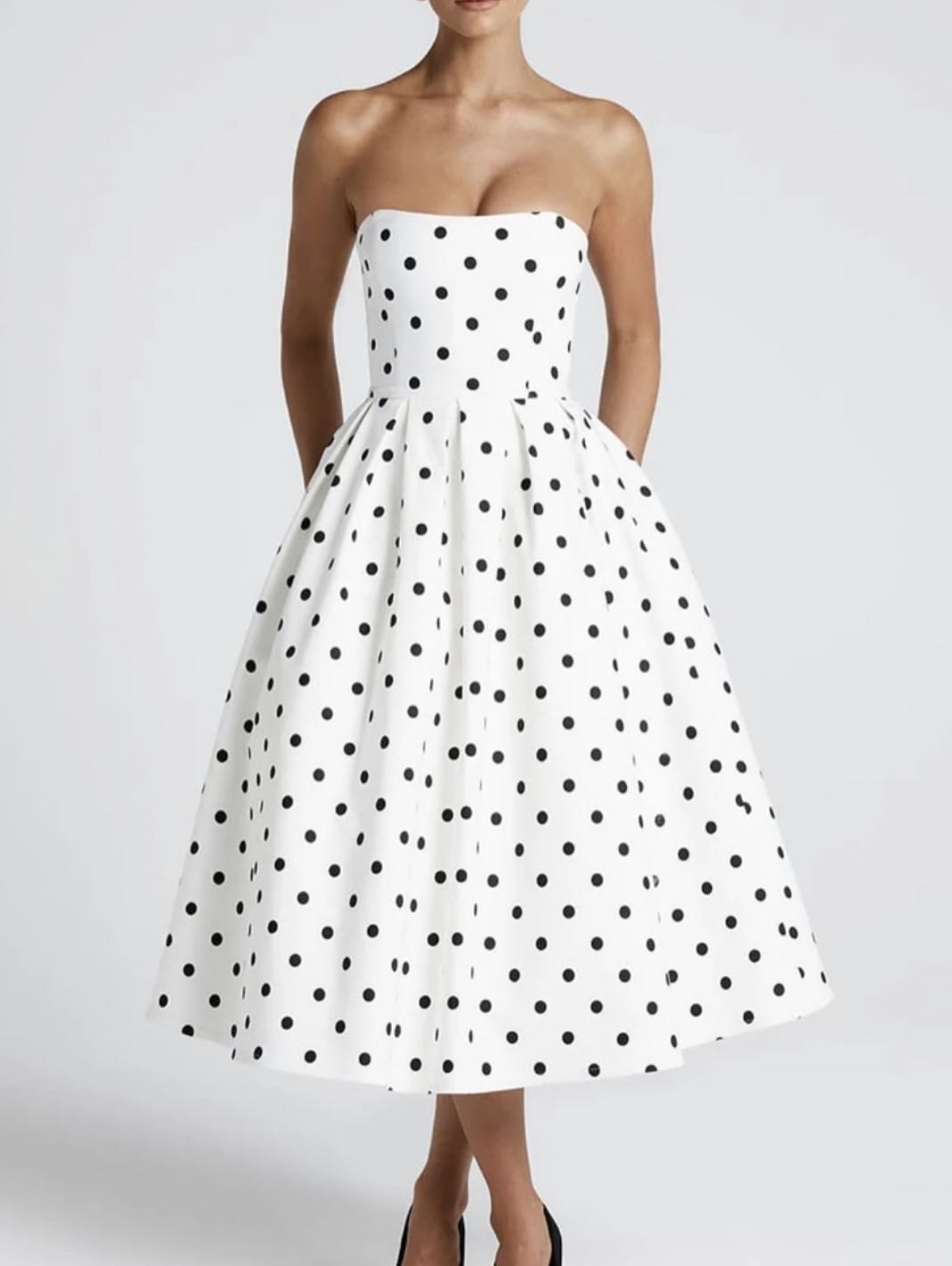 Strapless Polka Dot Midi Dress