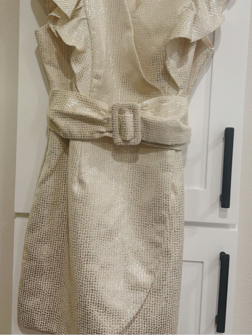 White Ruffle Belted Mini Dress