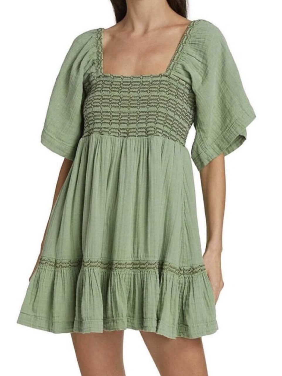 Green Smocked Mini Dress