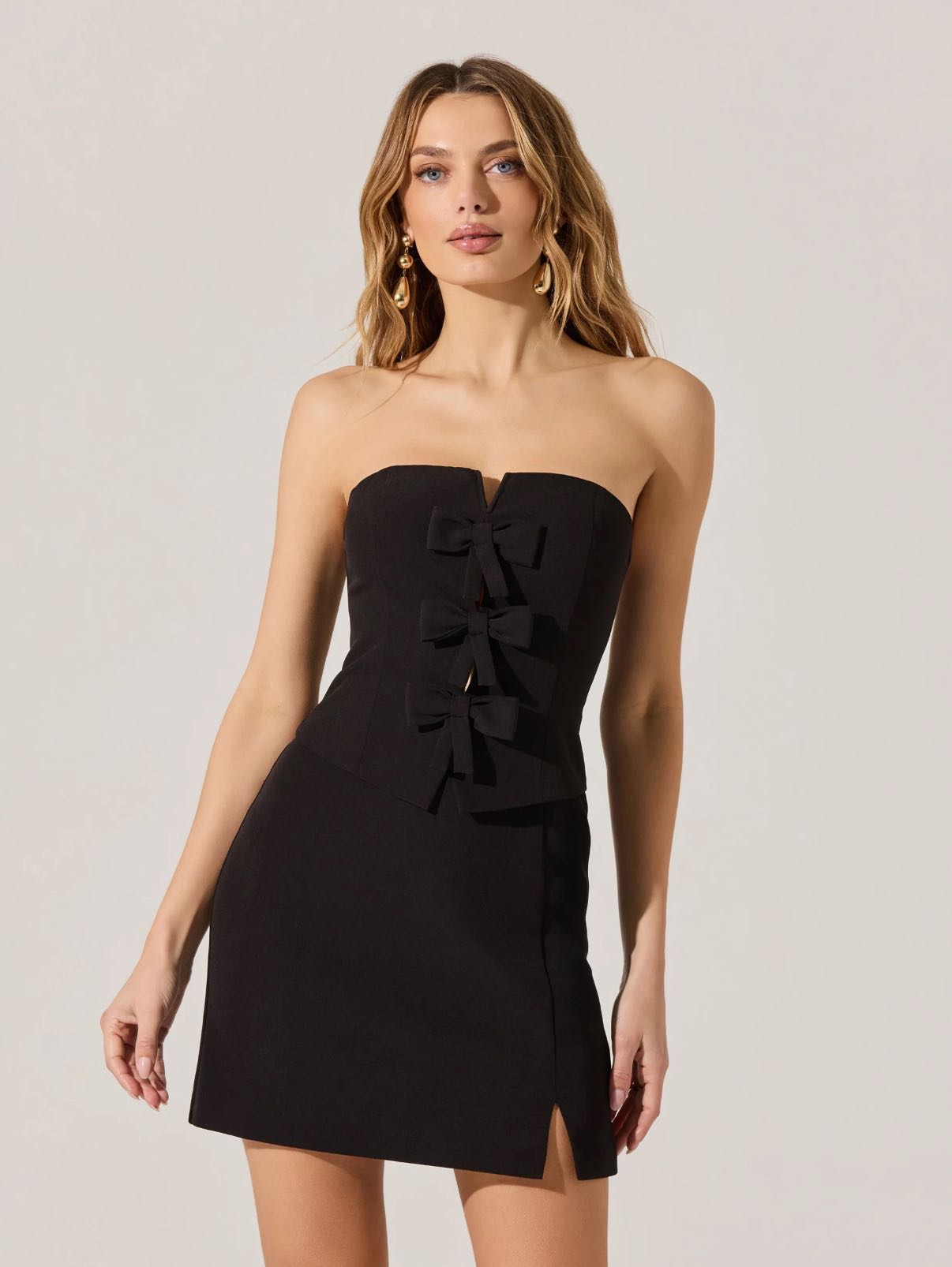 Black Strapless Mini Dress with Bows