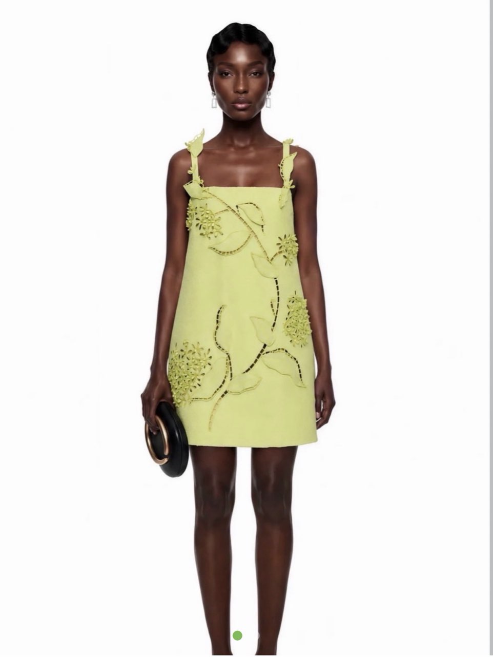Green Floral Applique Mini Dress