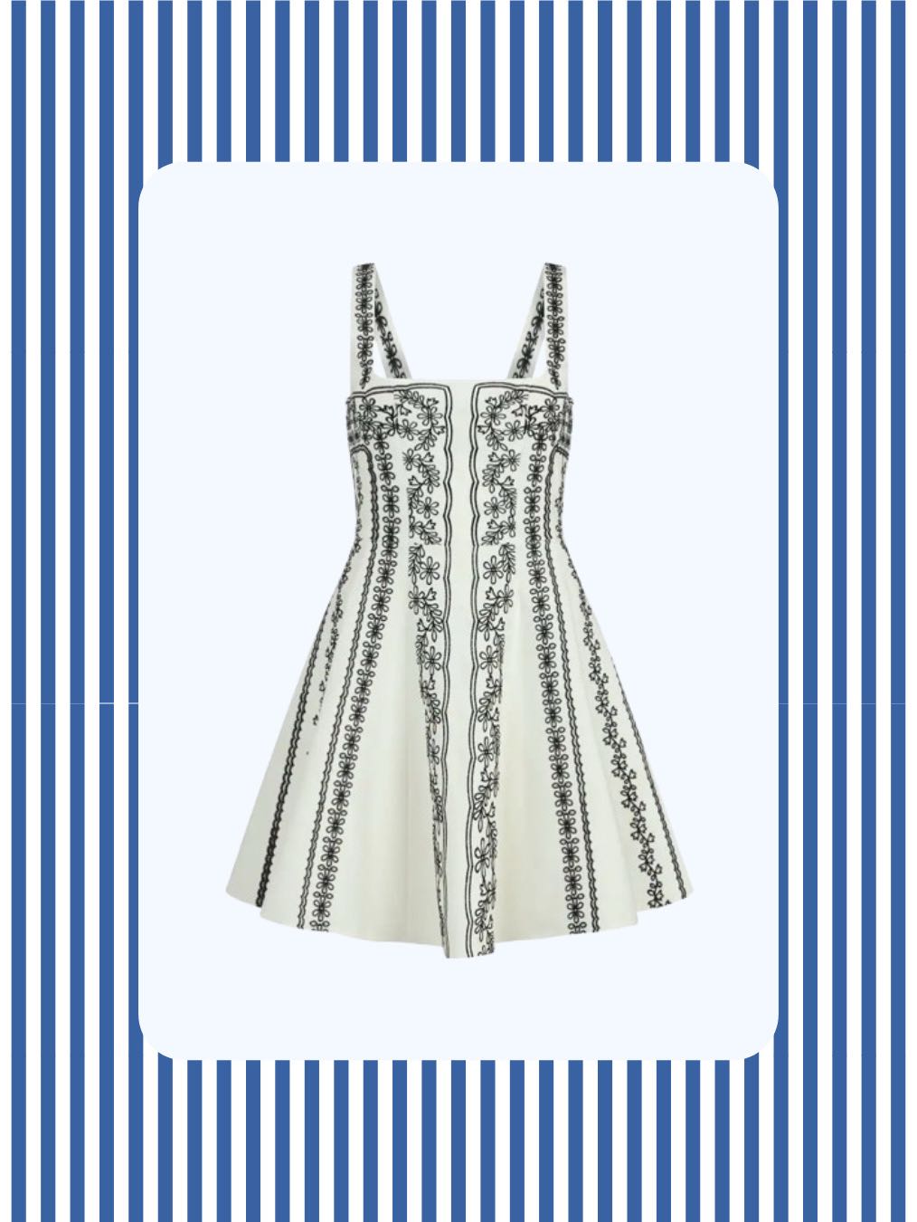 White and Black Embroidered Mini Dress