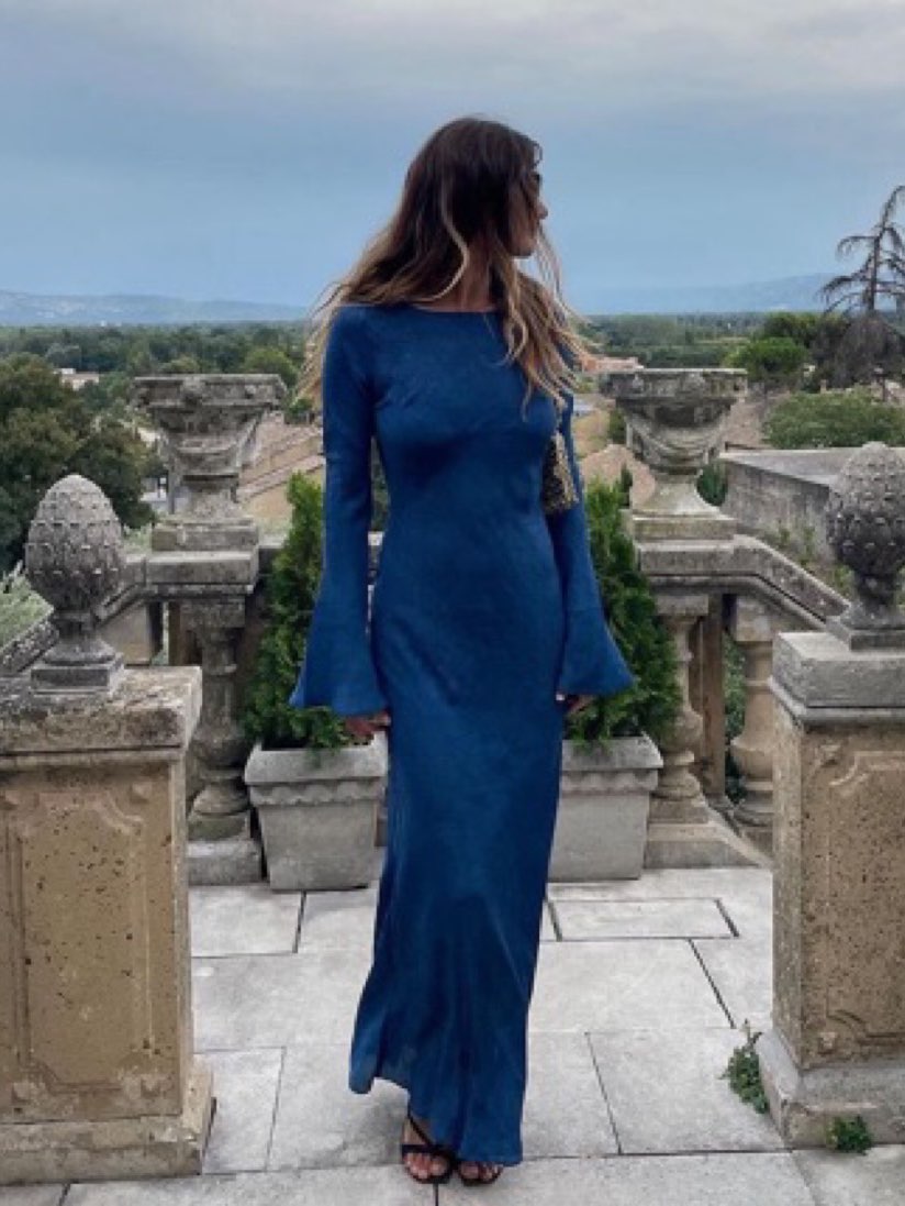 Navy Blue Bell Sleeve Maxi Dress