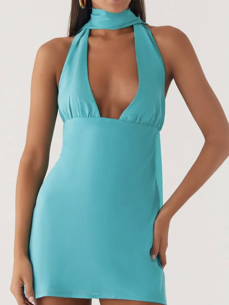 Teal Halter Neck Mini Dress