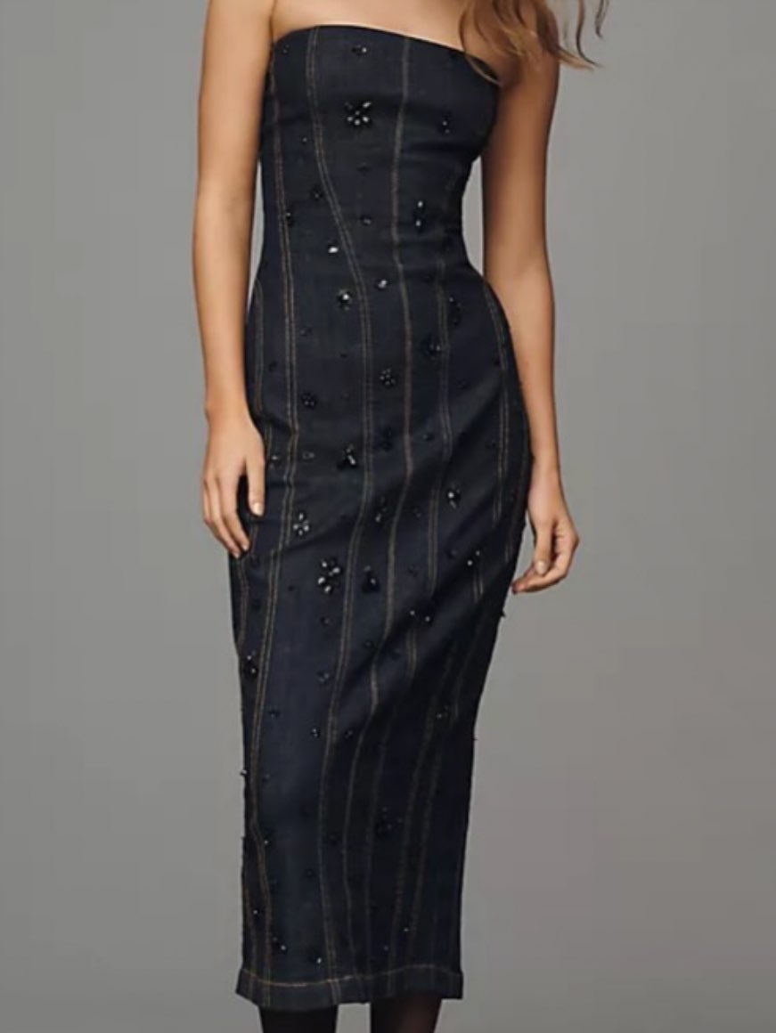 Anthropologie Beaded Denim Dress