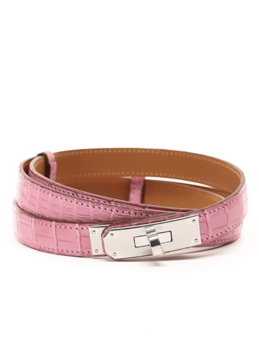 Hermès Pink Crocodile Kelly Double Tour Belt