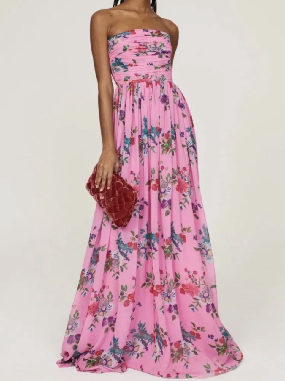 Camille Strapless Pink Floral Maxi Dress