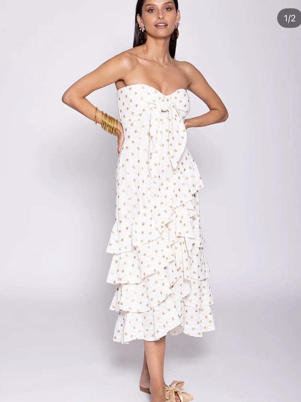 Strapless ruffle midi dress