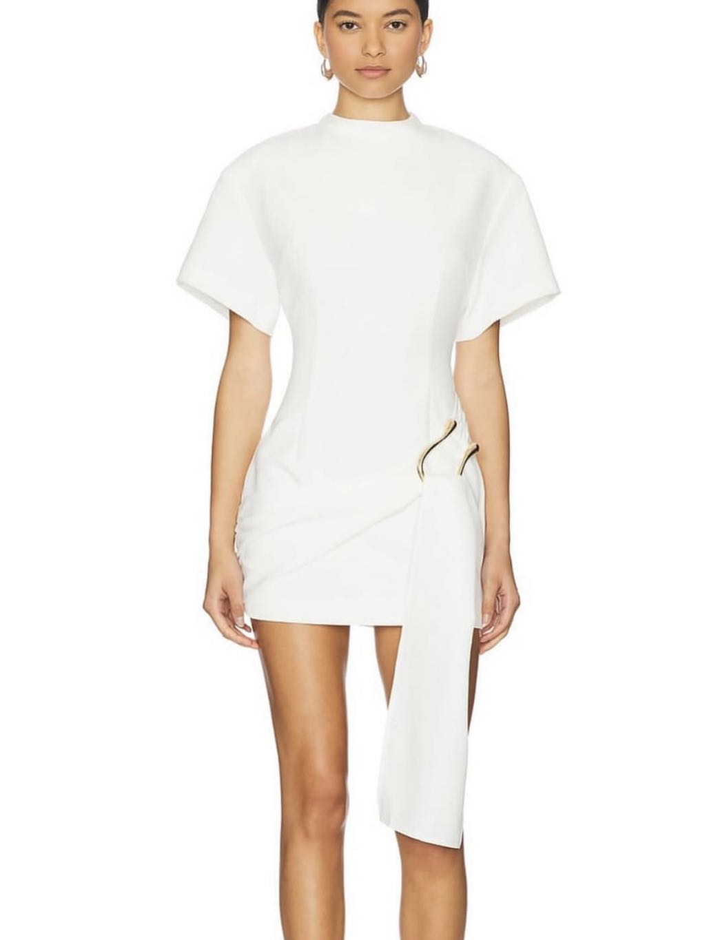 White Mini Dress with Draped Detail