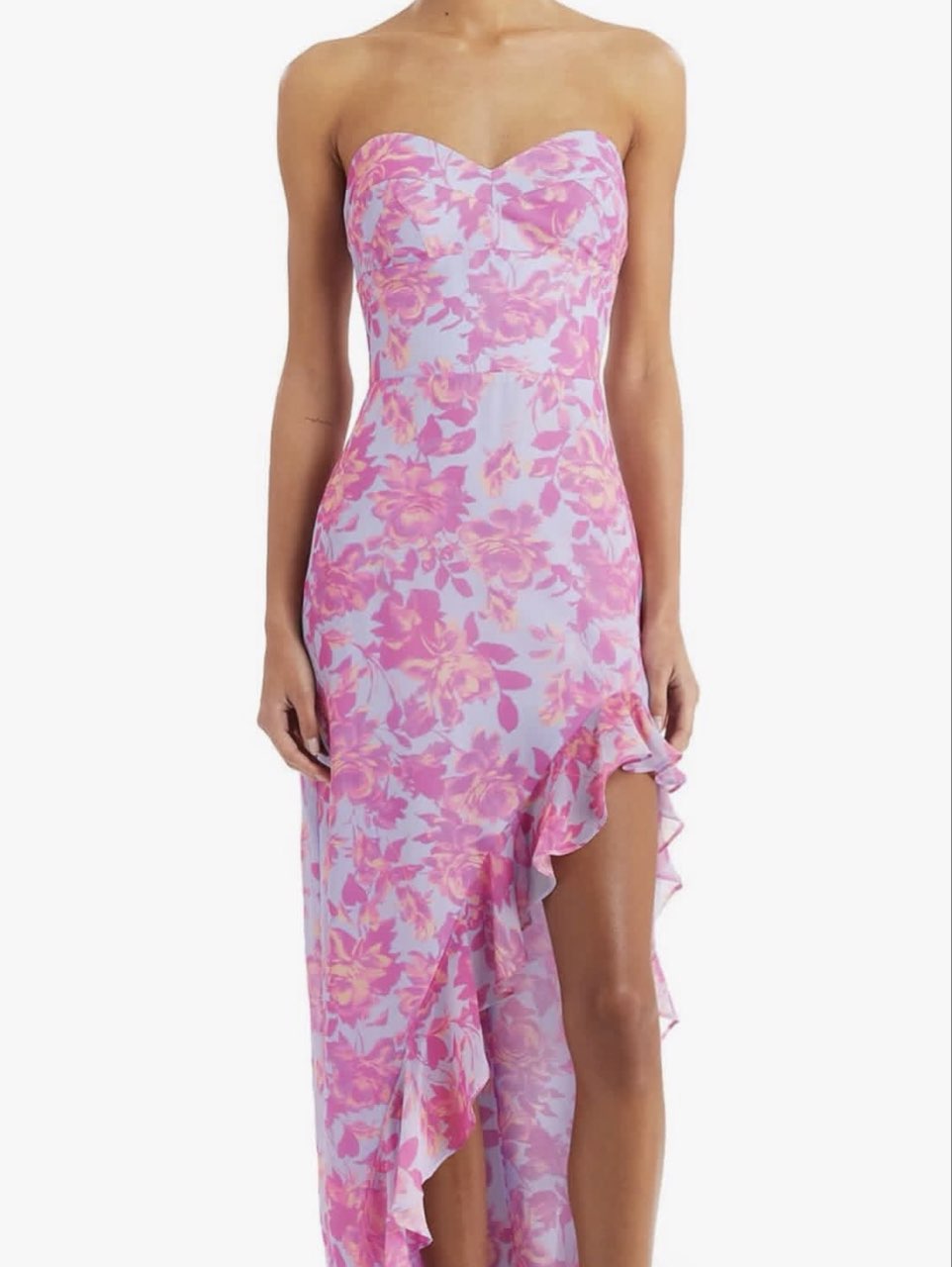 Pink and Purple Floral High-Low Maxi Dress