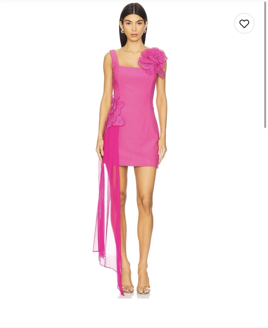 Hot Pink Floral Mini Dress with Sheer Train
